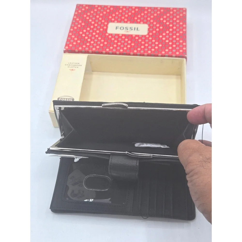 Fossil Black Leather Checkbook‎ Clutch/Wallet - NWT